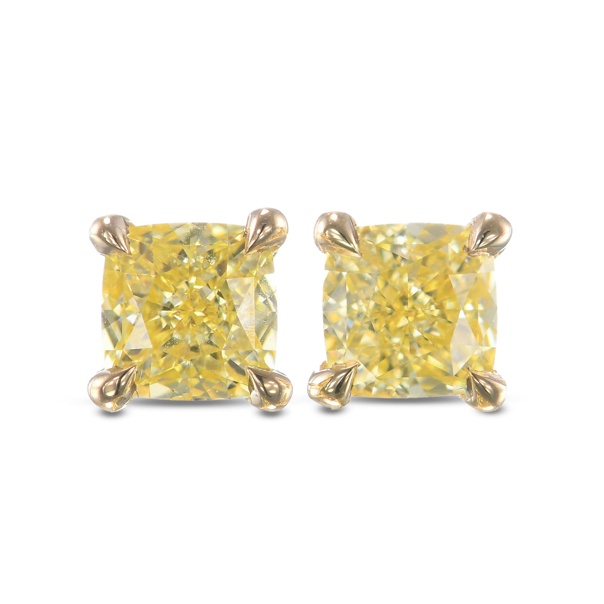 Fancy Yellow Cushion Stud Diamond Earrings