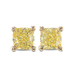 Fancy Yellow Cushion Stud Diamond Earrings