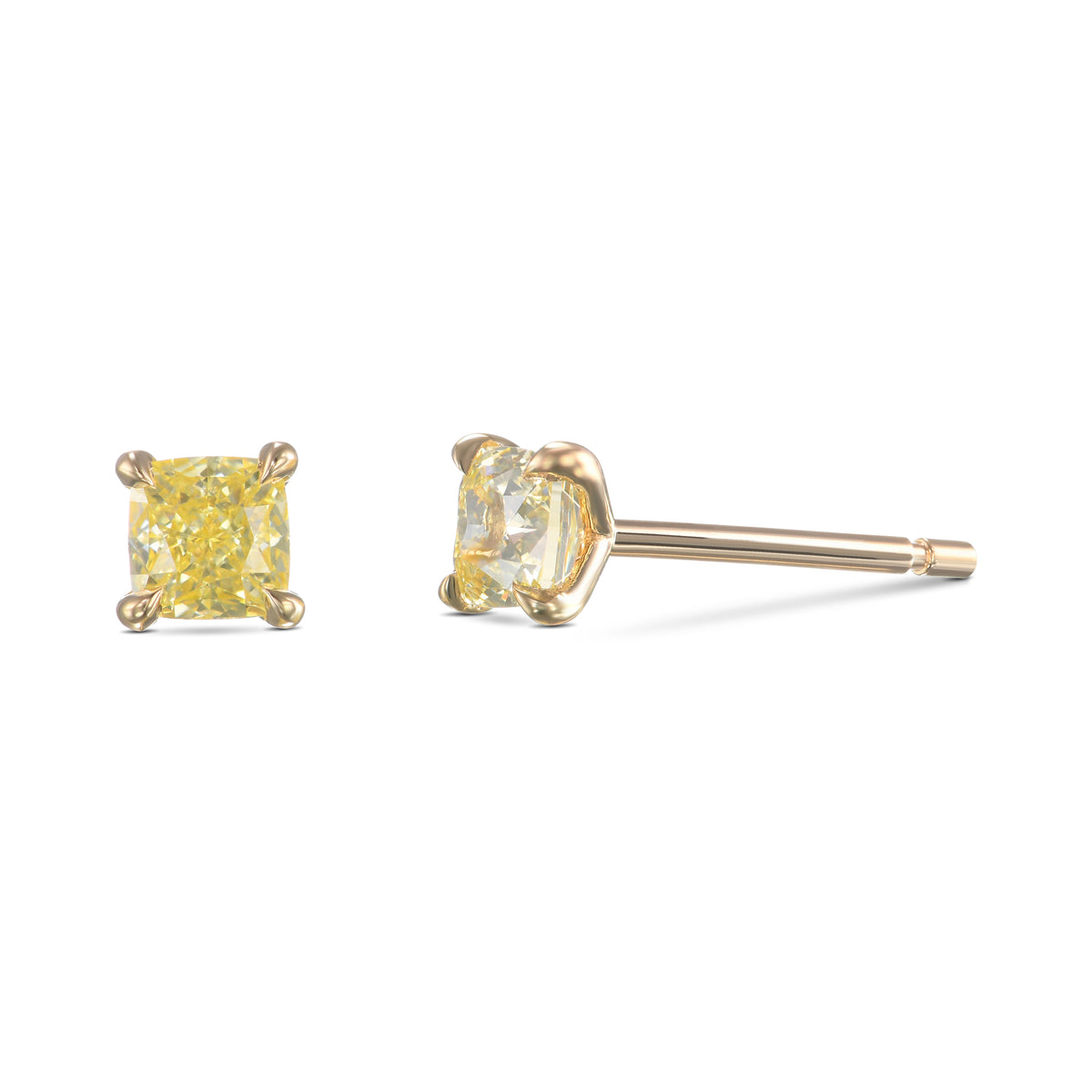 Fancy Yellow Cushion Stud Diamond Earrings