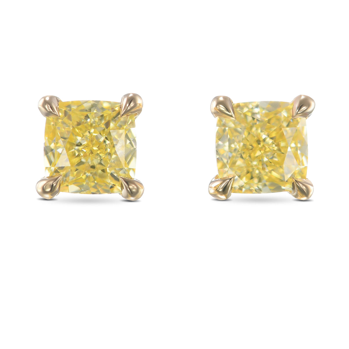Fancy Yellow Cushion Stud Diamond Earrings