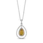 Fancy Deep Yellow Pear Double Halo Diamond Pendant