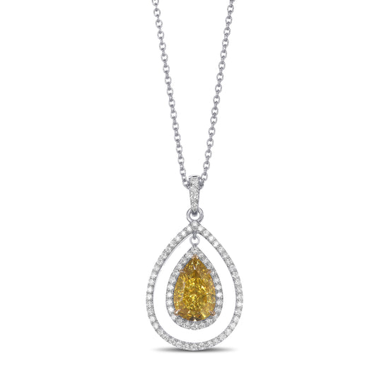 Fancy Deep Yellow Pear Double Halo Diamond Pendant
