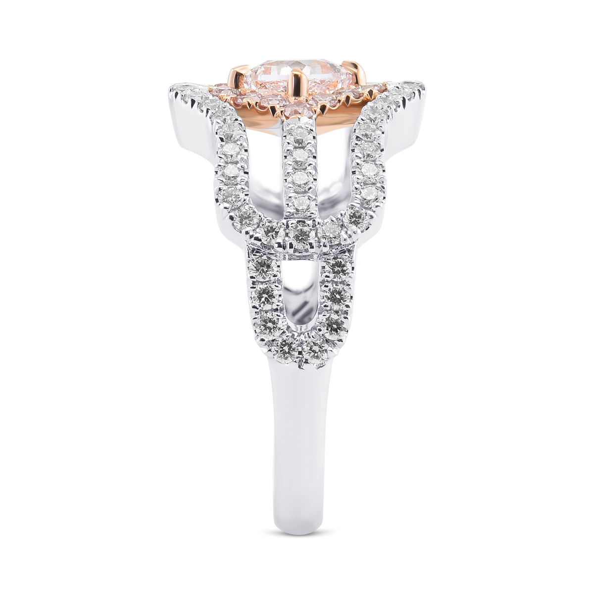 Very Light Pink Cushion Diamond Halo Ring