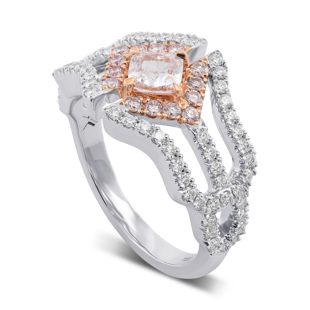 Very Light Pink Cushion Diamond Halo Ring
