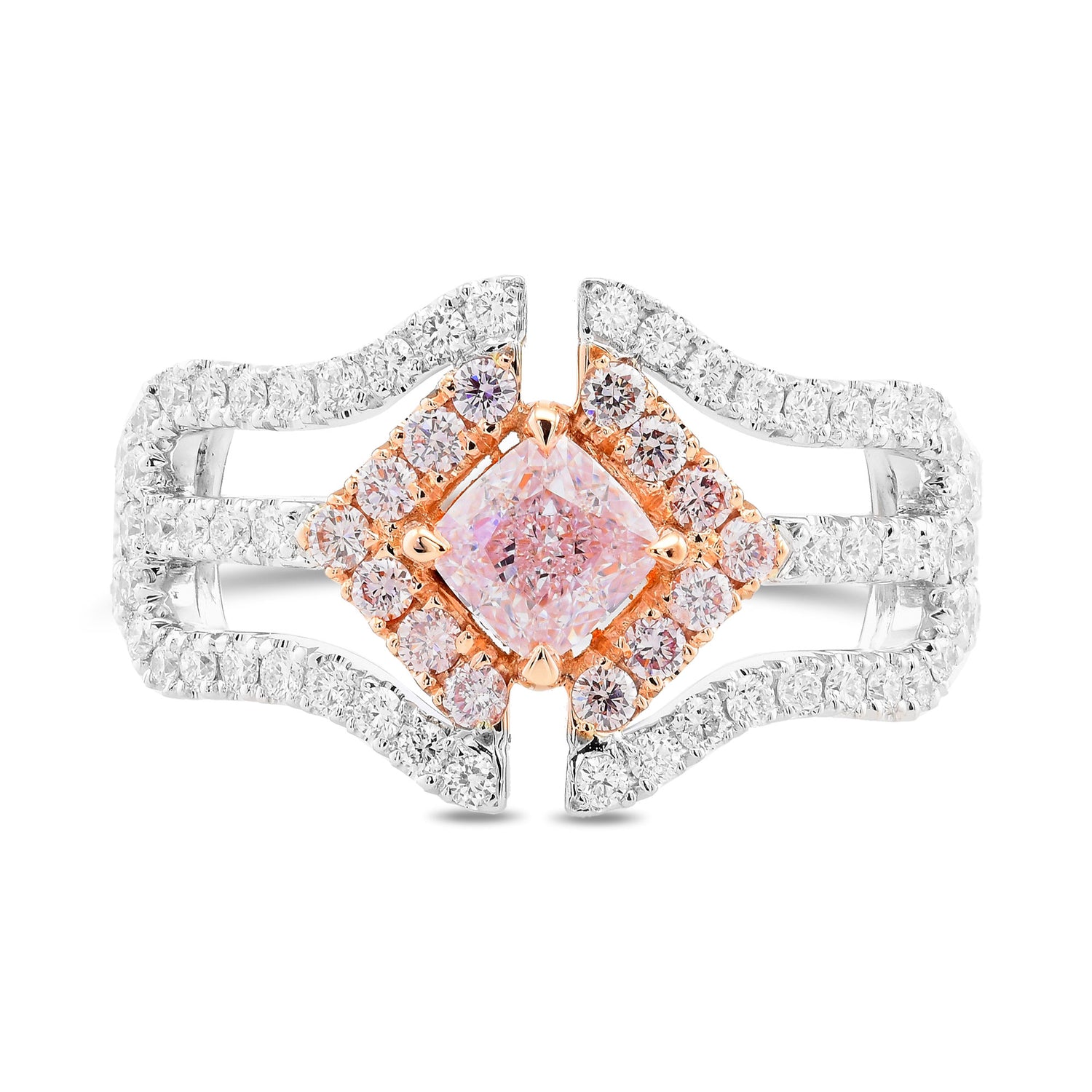 Very Light Pink Cushion Diamond Halo Ring
