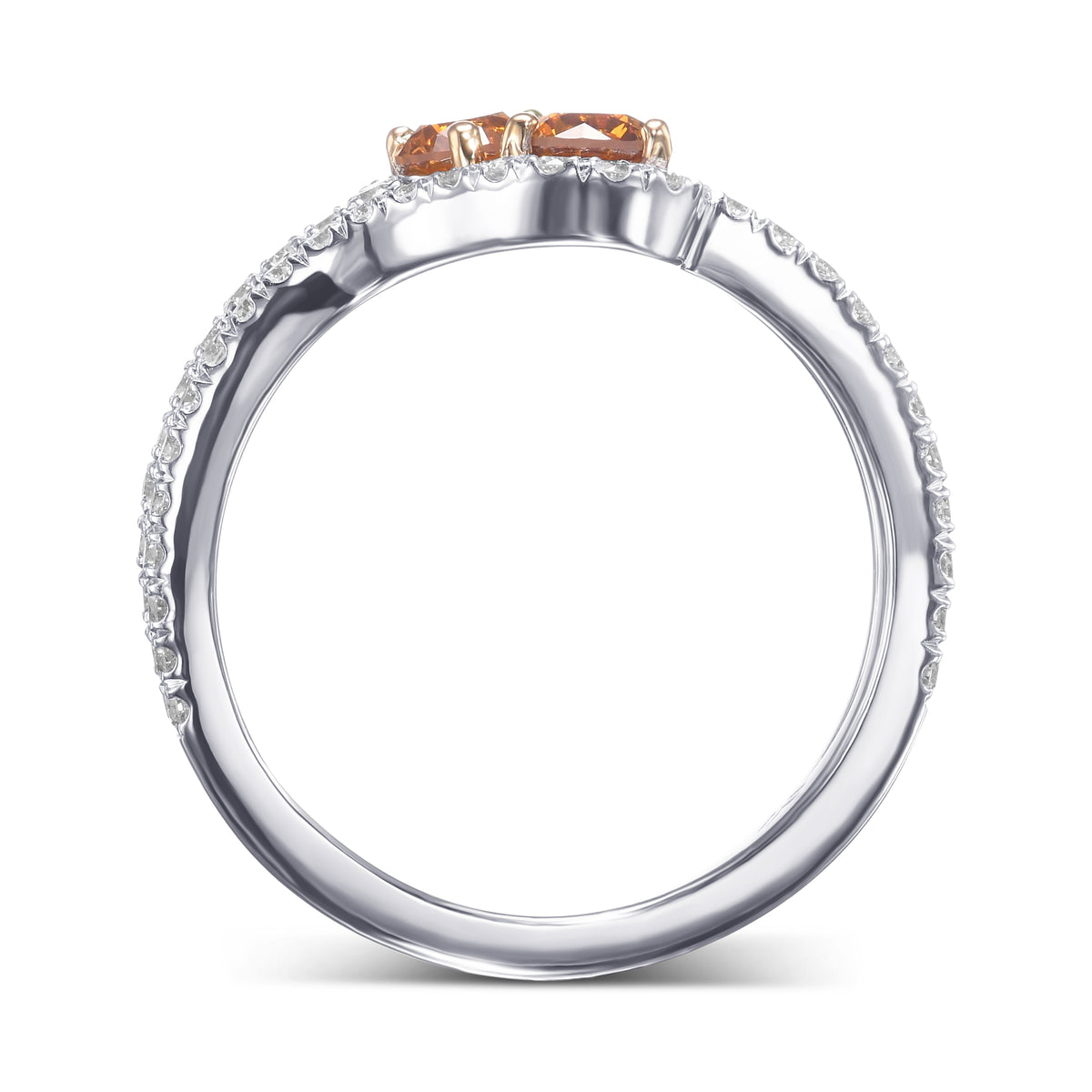 Fancy Deep Brownish Orangy Yellow Rounds, Two-stone Diamond Cross-over Ring