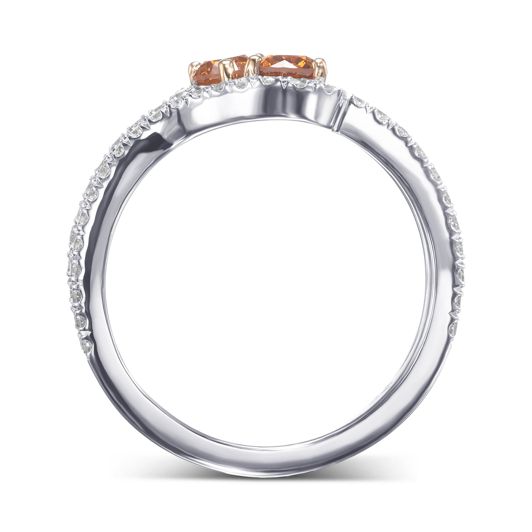 Fancy Deep Brownish Orangy Yellow Rounds, Two-stone Diamond Cross-over Ring