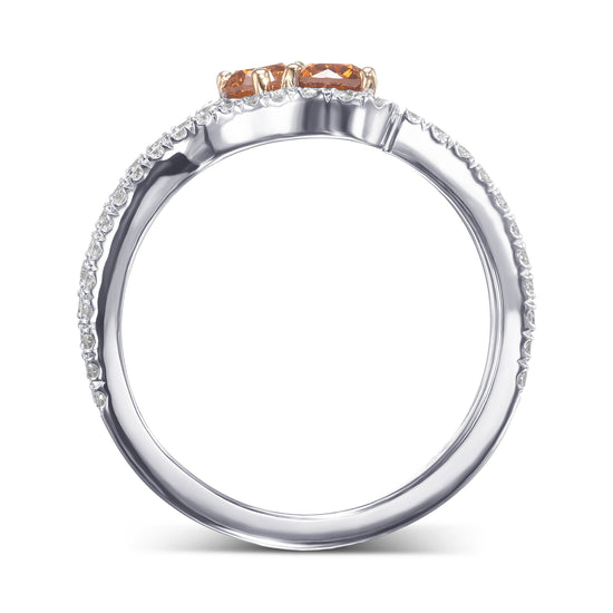 Fancy Deep Brownish Orangy Yellow Rounds, Two-stone Diamond Cross-over Ring