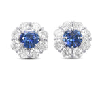 Round Sapphire & Diamond Floral Halo Earrings