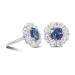 Round Sapphire & Diamond Floral Halo Earrings