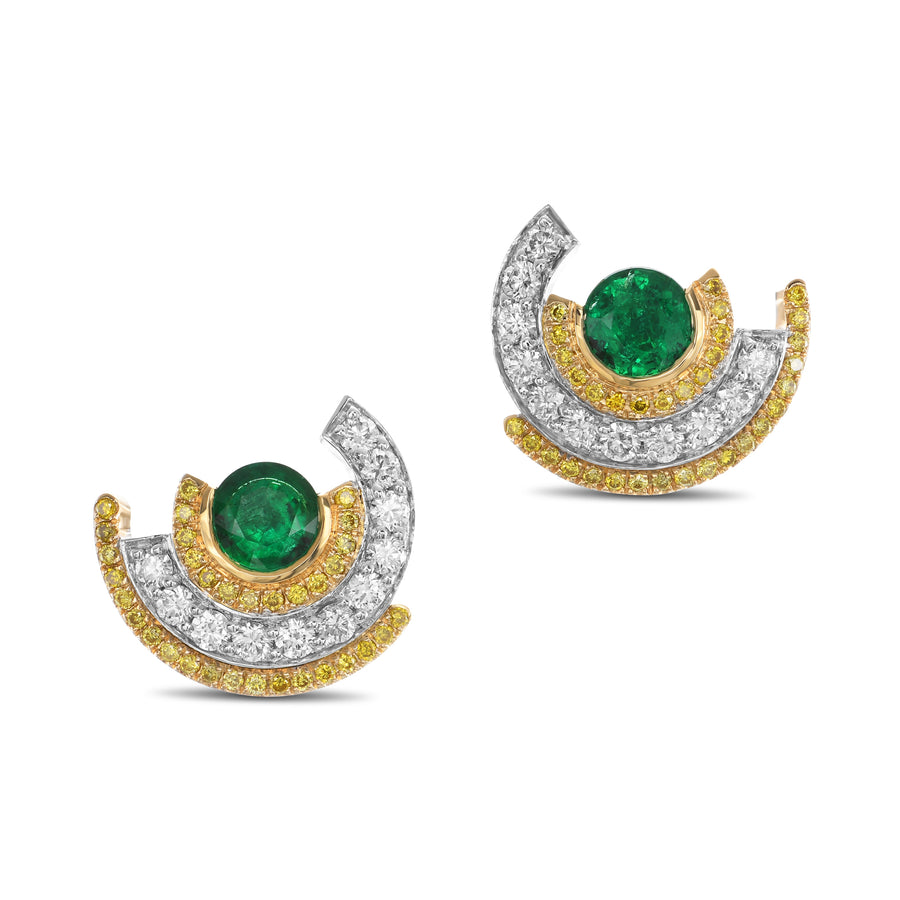Round Emerald and Diamond Couture Earrings