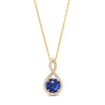 Round Blue Sapphire Cross-over Halo Pendant