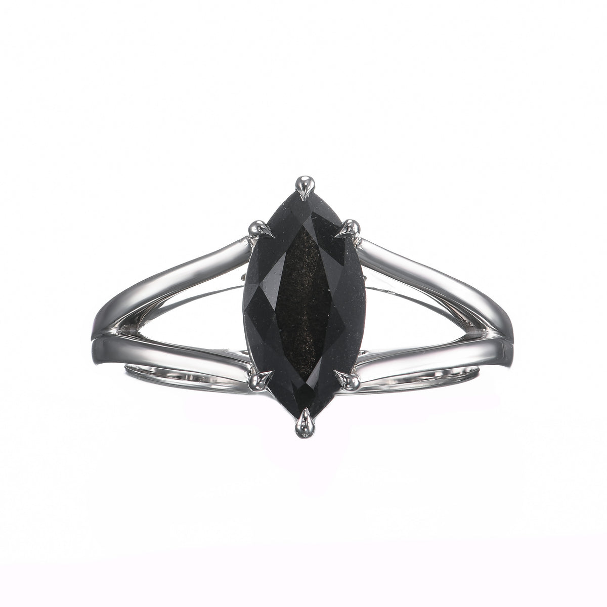 Fancy Black Marquise Diamond Split Shank Solitaire Ring