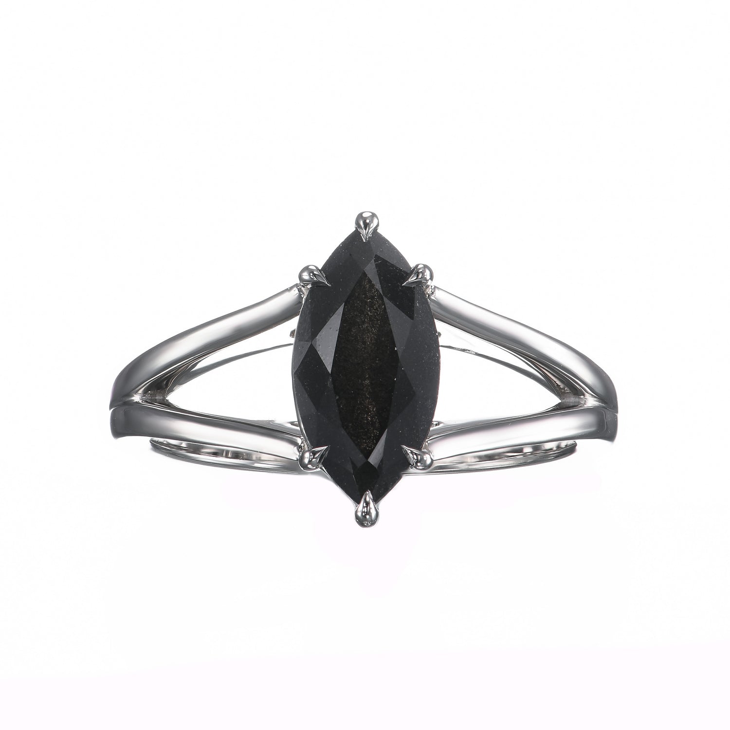 Fancy Black Marquise Diamond Split Shank Solitaire Ring