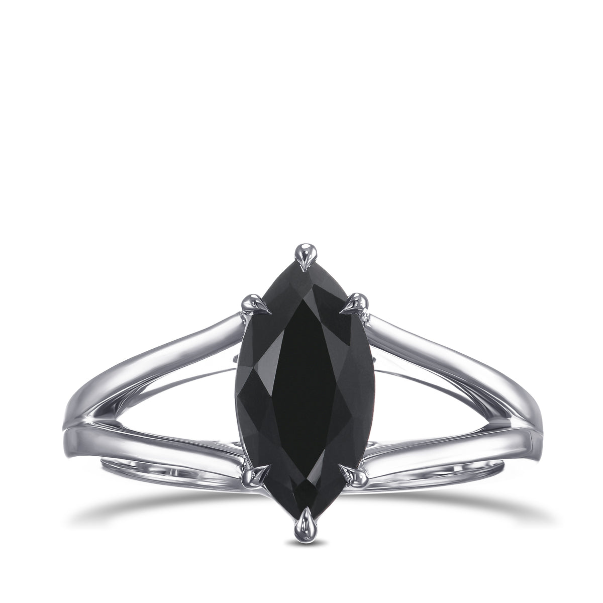 Fancy Black Marquise Diamond Split Shank Solitaire Ring