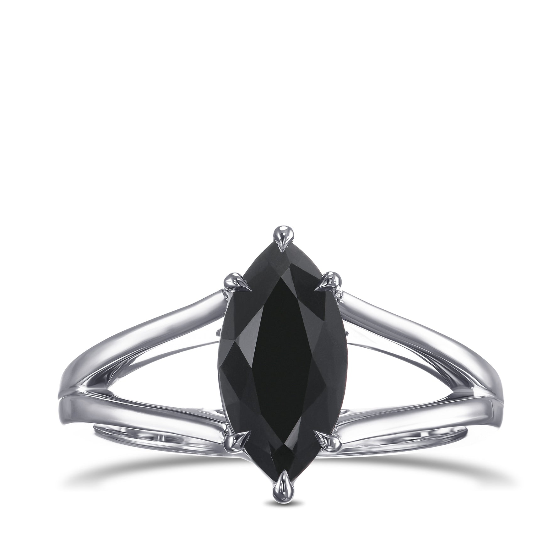 Fancy Black Marquise Diamond Split Shank Solitaire Ring