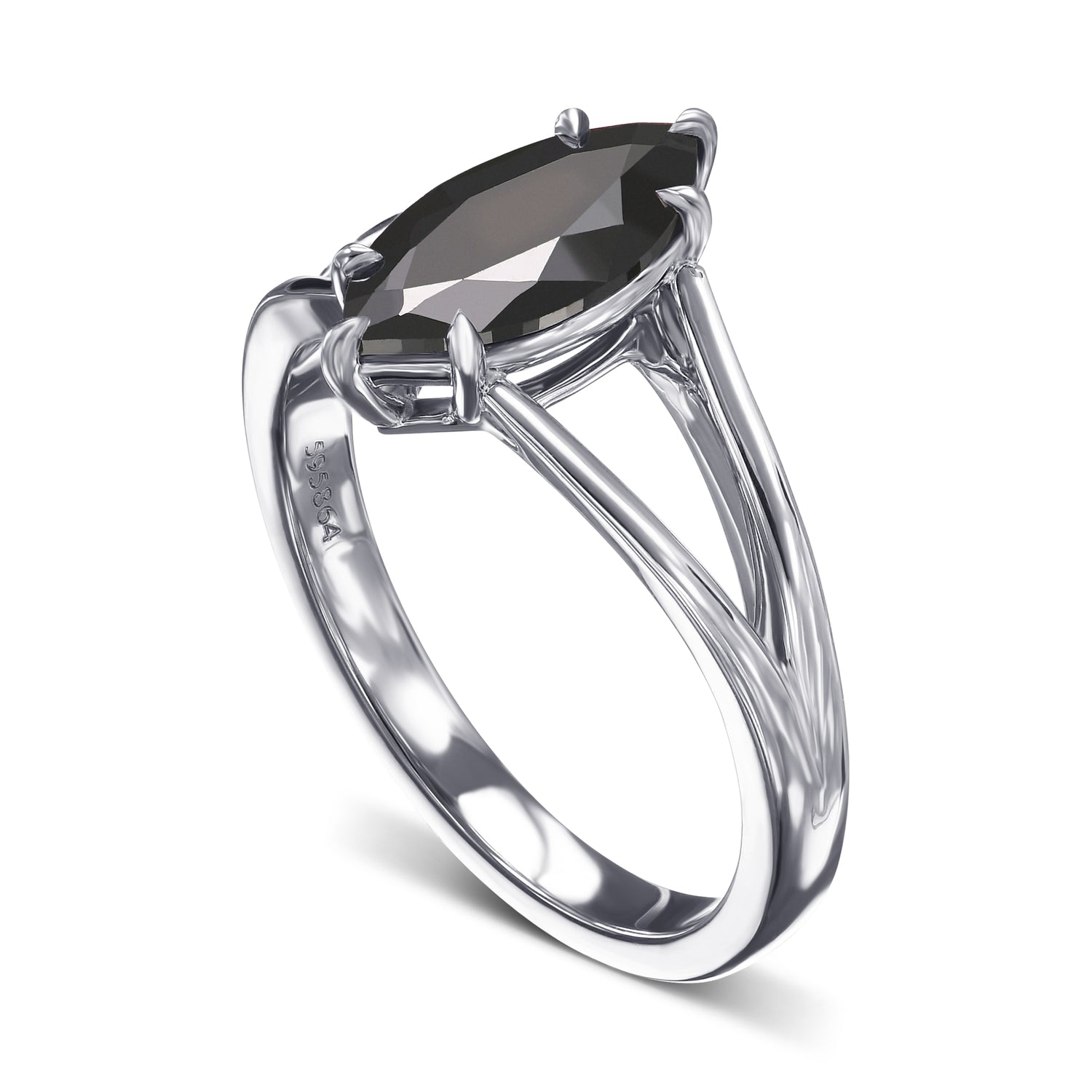 Fancy Black Marquise Diamond Split Shank Solitaire Ring