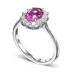  Pink Oval Sapphire & Diamond Halo Ring