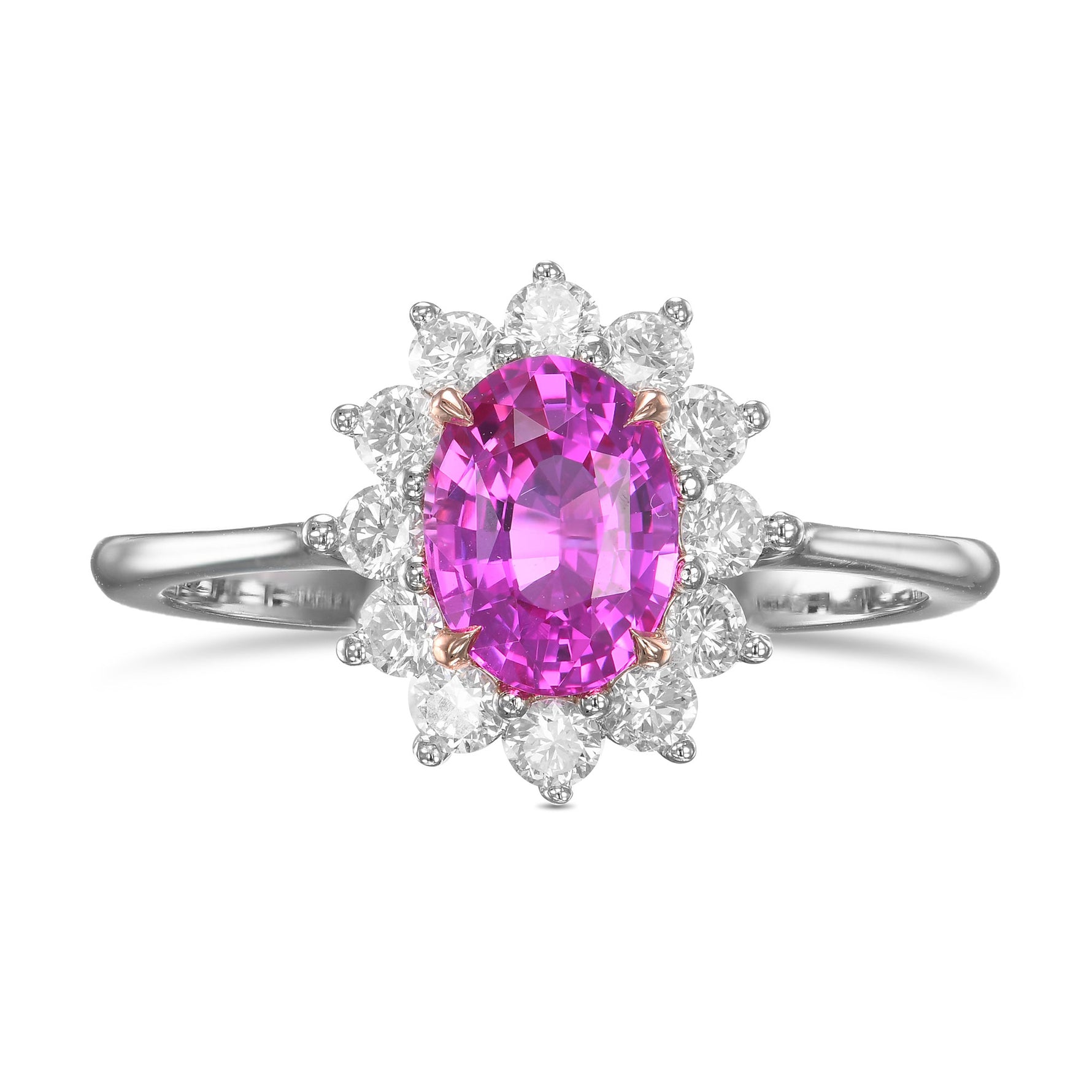  Pink Oval Sapphire & Diamond Halo Ring