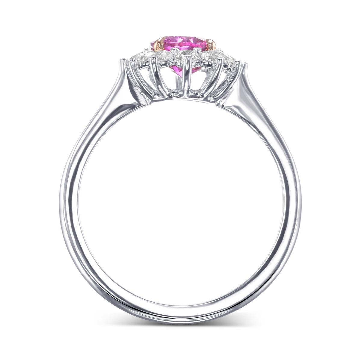  Pink Oval Sapphire & Diamond Halo Ring