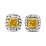Fancy Vivid Yellow Cushion Diamond Halo Earrings