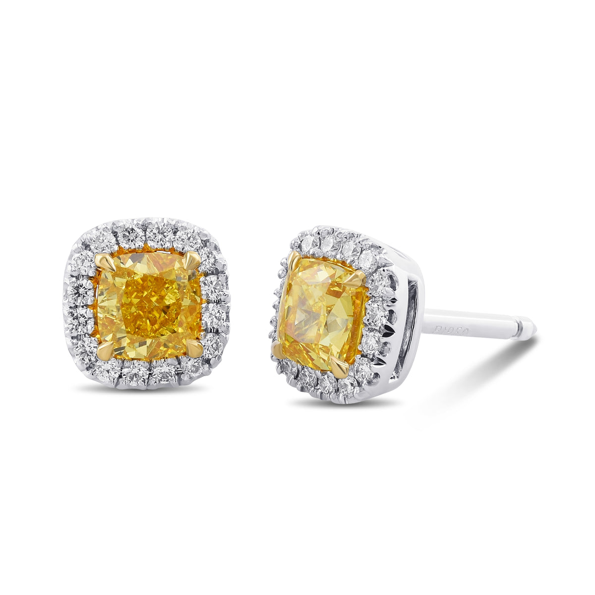 Fancy Vivid Yellow Cushion Diamond Halo Earrings