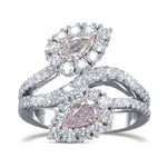  Two-stone Pear Pink Diamond Crossover Halo Ring