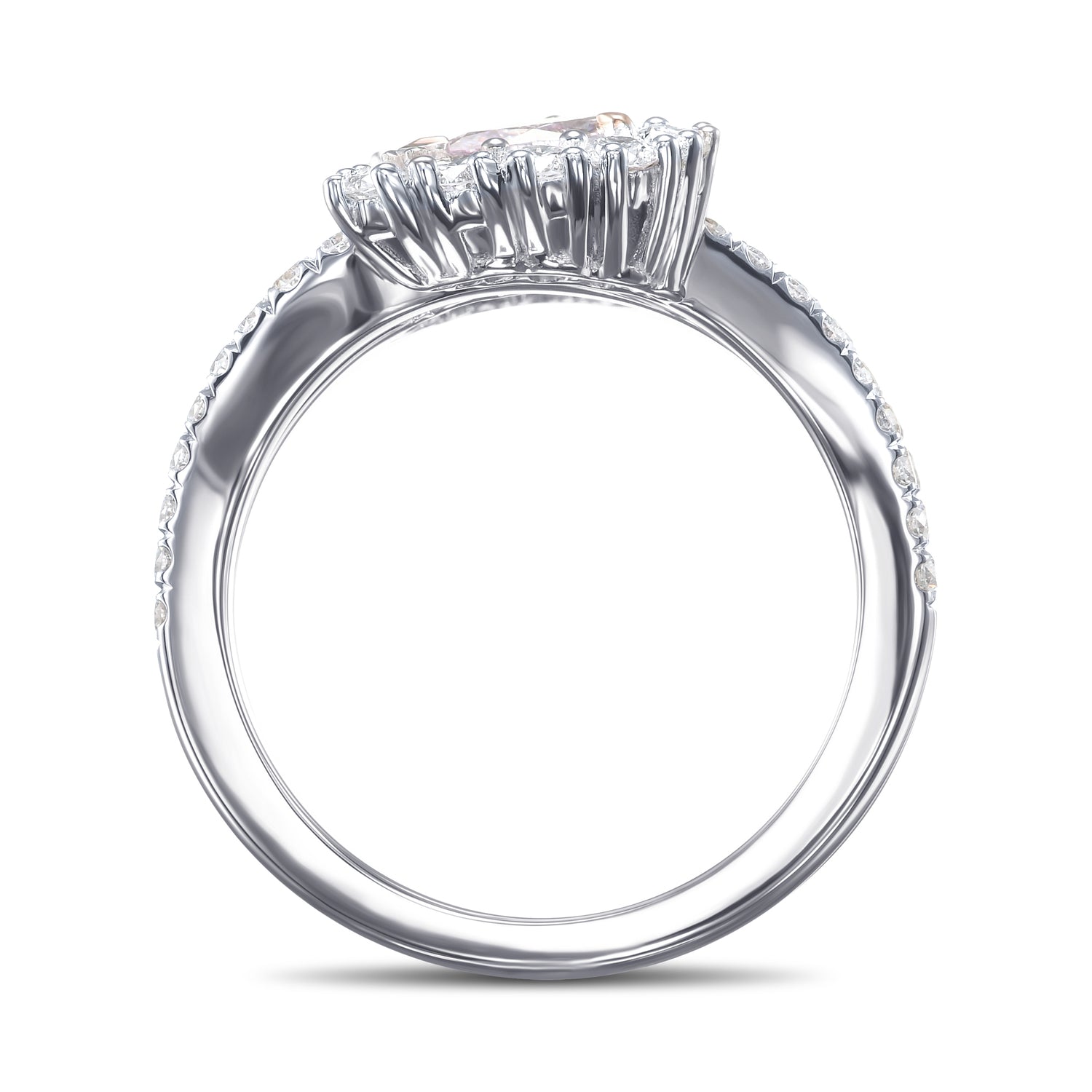  Two-stone Pear Pink Diamond Crossover Halo Ring