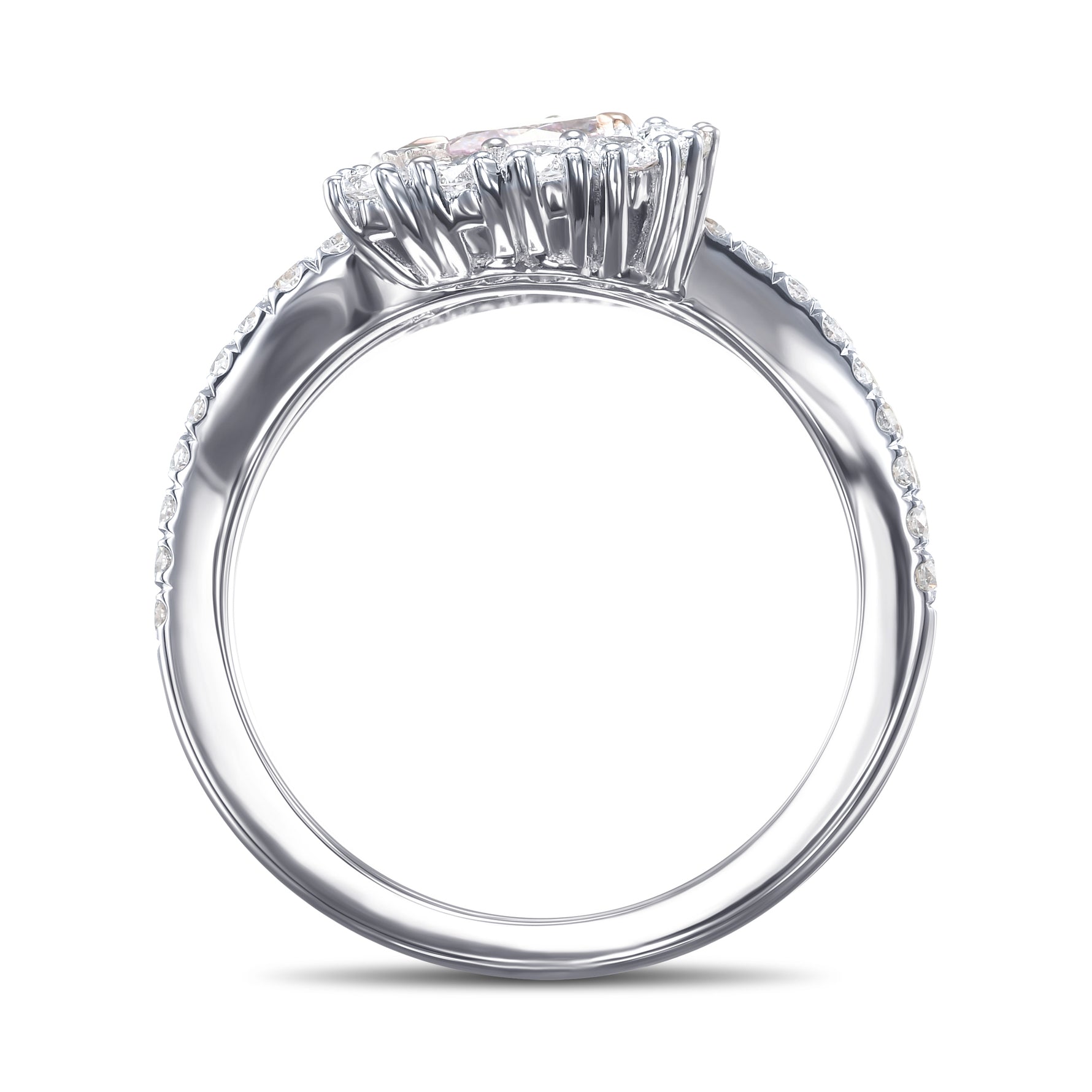  Two-stone Pear Pink Diamond Crossover Halo Ring