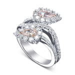  Two-stone Pear Pink Diamond Crossover Halo Ring