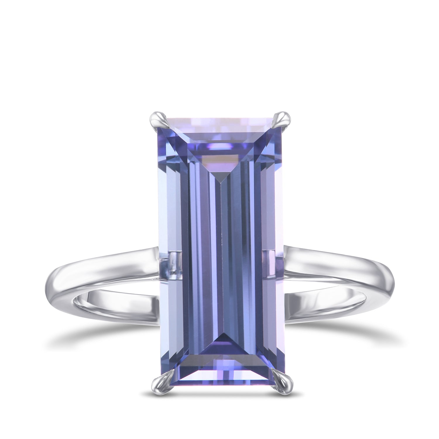 Violet Tanzanite Baguette Solitaire Ring