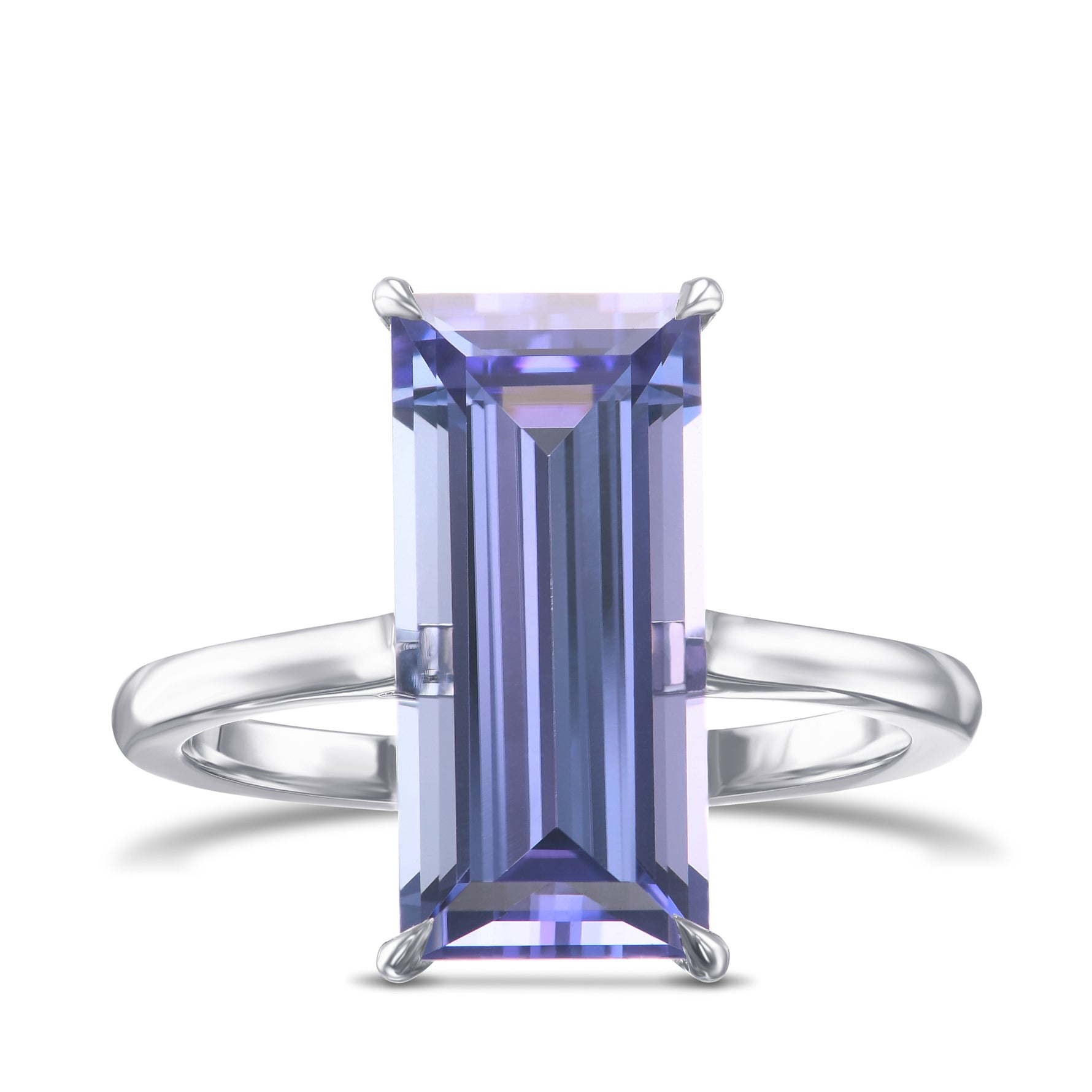 Violet Tanzanite Baguette Solitaire Ring