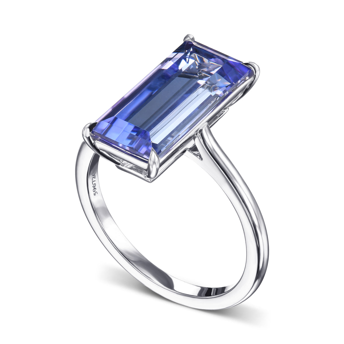 Violet Tanzanite Baguette Solitaire Ring