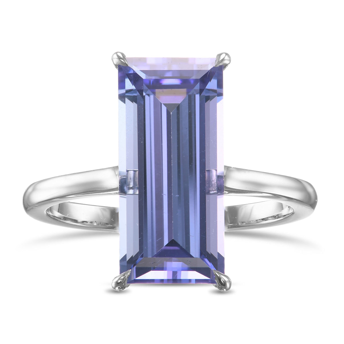 Violet Tanzanite Baguette Solitaire Ring