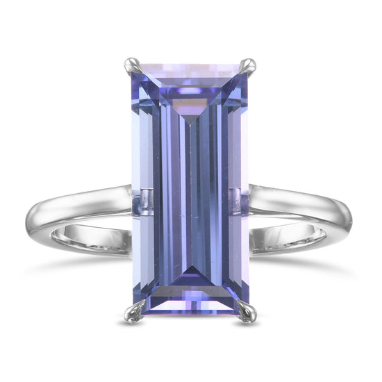Violet Tanzanite Baguette Solitaire Ring