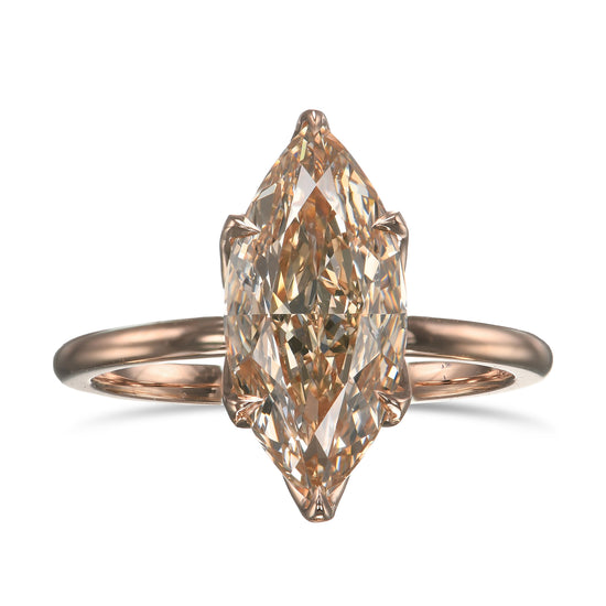 Fancy Light Yellowish Brown Marquise Diamond Solitaire Ring