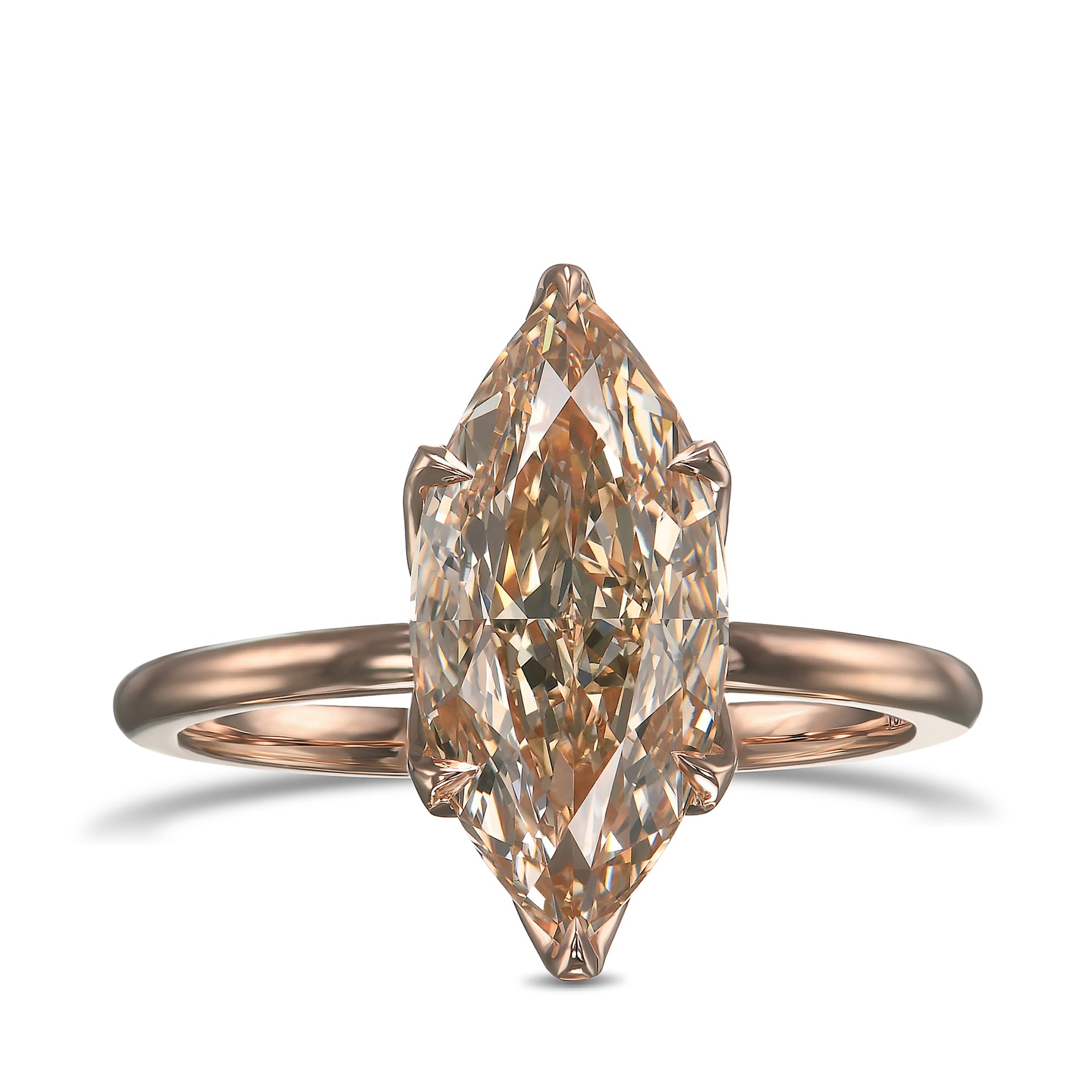 Fancy Light Yellowish Brown Marquise Diamond Solitaire Ring