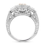 Light Brown Pink Cushion & Triangle Diamond Halo Ring