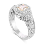 Light Brown Pink Cushion & Triangle Diamond Halo Ring