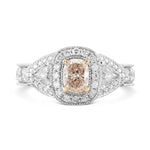 Light Brown Pink Cushion & Triangle Diamond Halo Ring