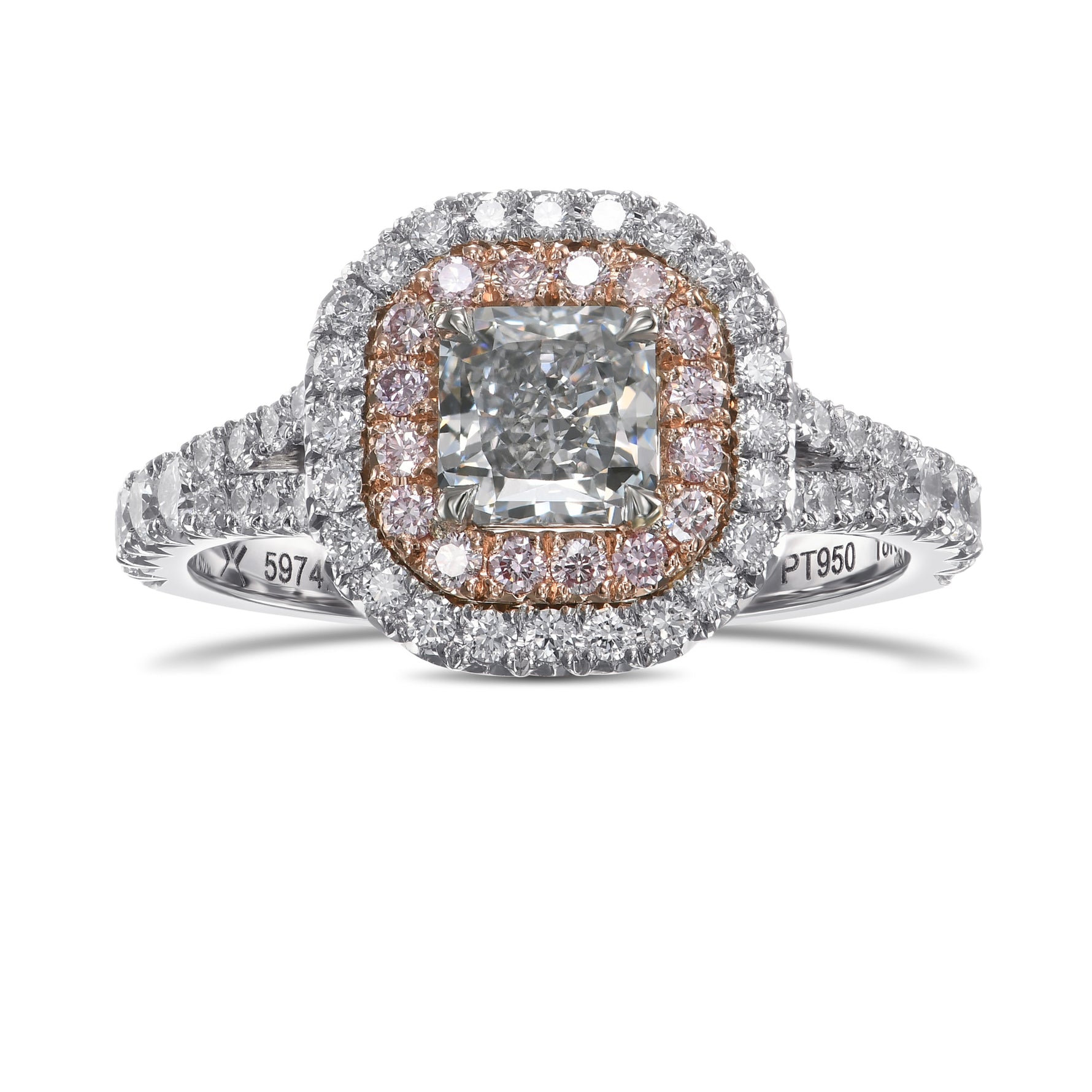 Fancy Light Blue Radiant Double Halo Diamond Ring