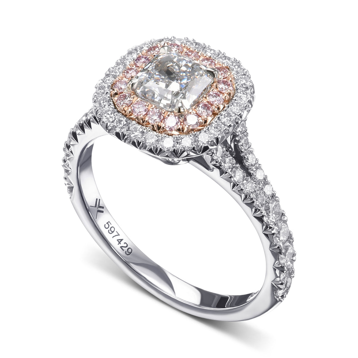 Fancy Light Blue Radiant Double Halo Diamond Ring