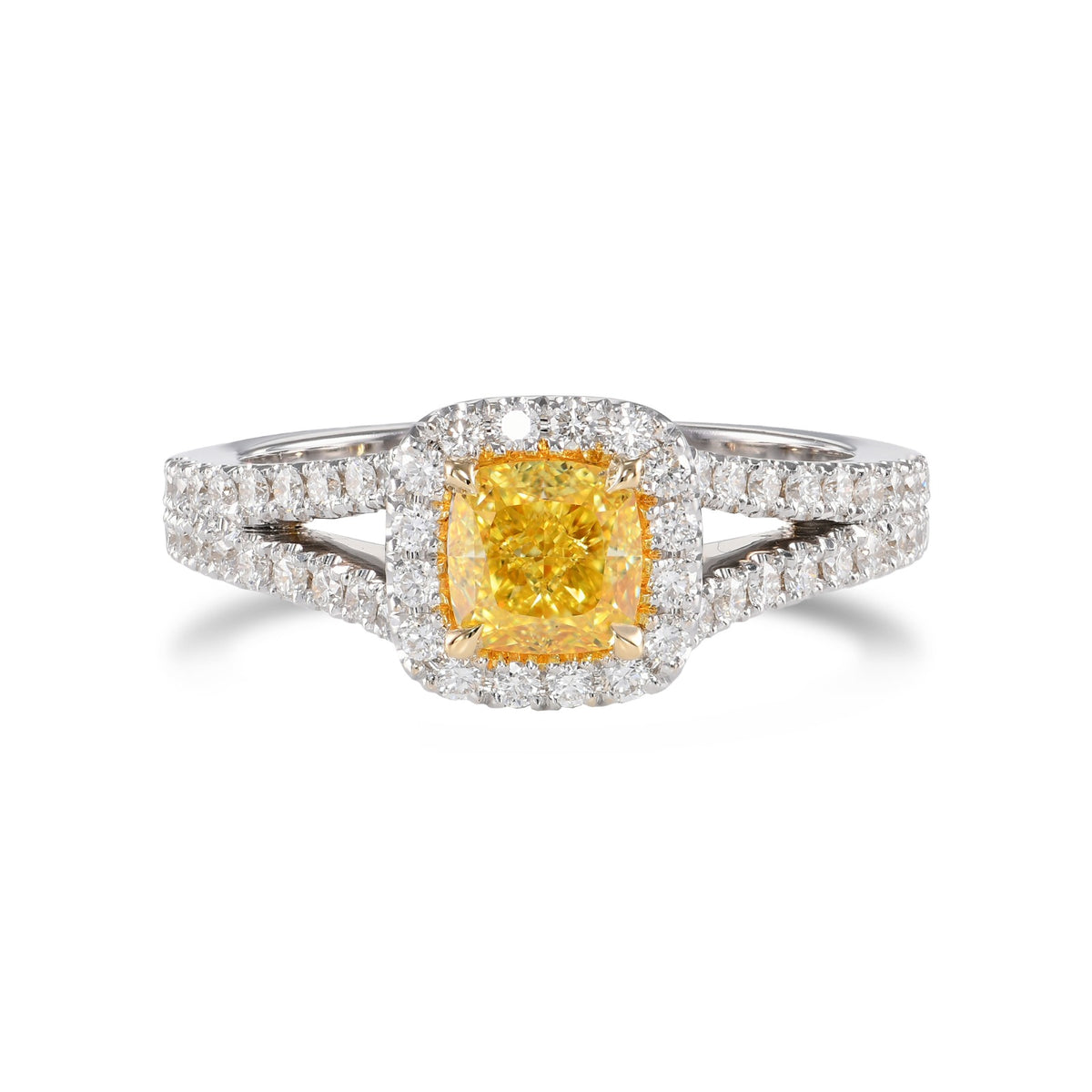 Fancy Intense Yellow Cushion Halo Diamond Ring