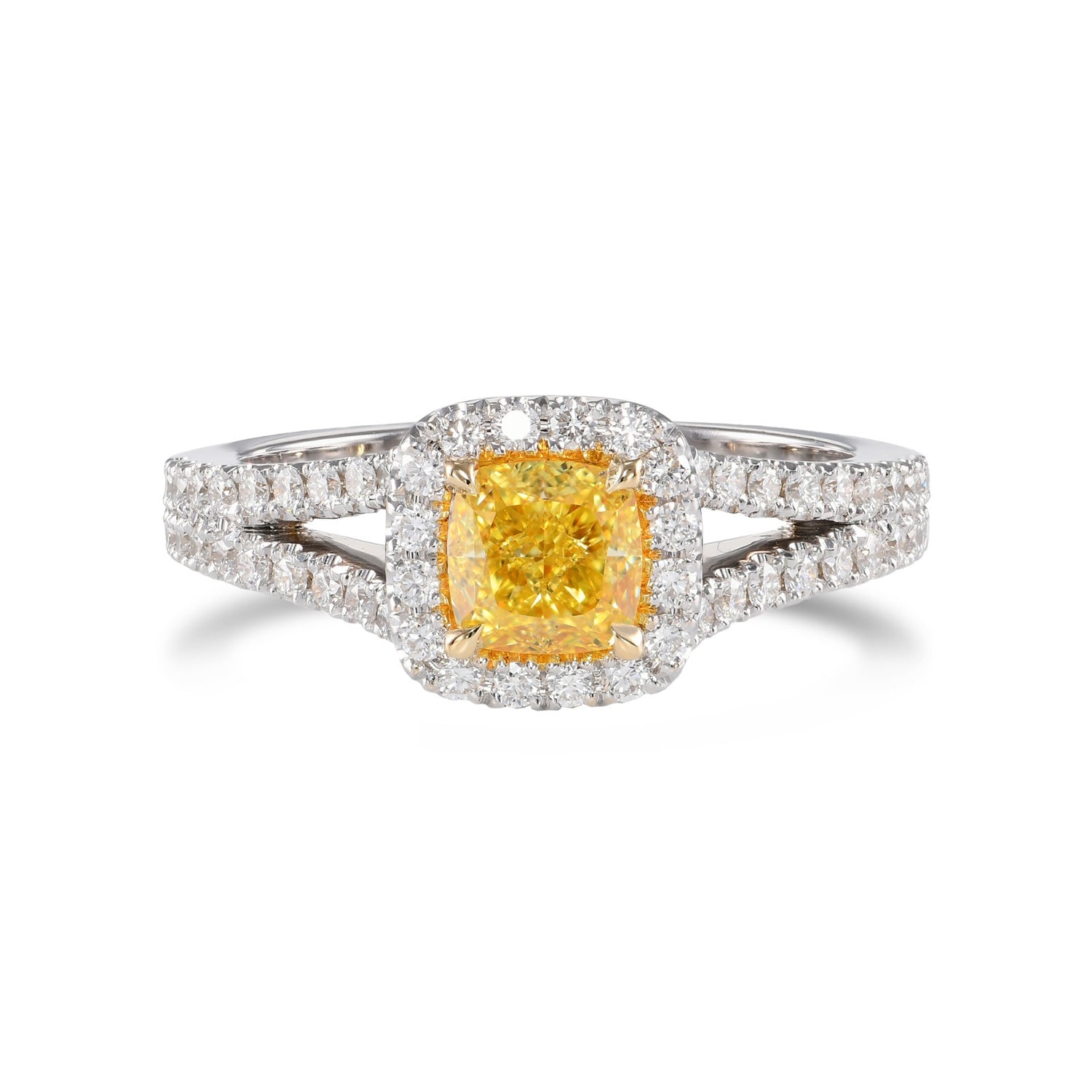 Fancy Intense Yellow Cushion Halo Diamond Ring