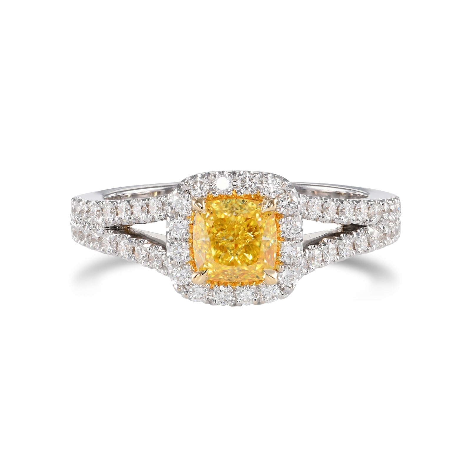 Fancy Intense Yellow Cushion Halo Diamond Ring