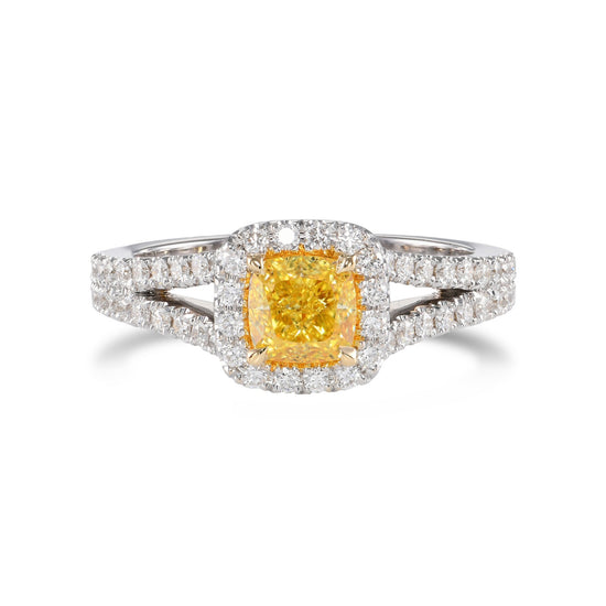 Fancy Intense Yellow Cushion Halo Diamond Ring