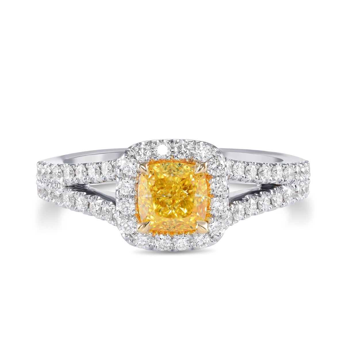 Fancy Intense Yellow Cushion Halo Diamond Ring