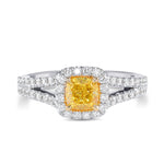 Fancy Intense Yellow Cushion Halo Diamond Ring