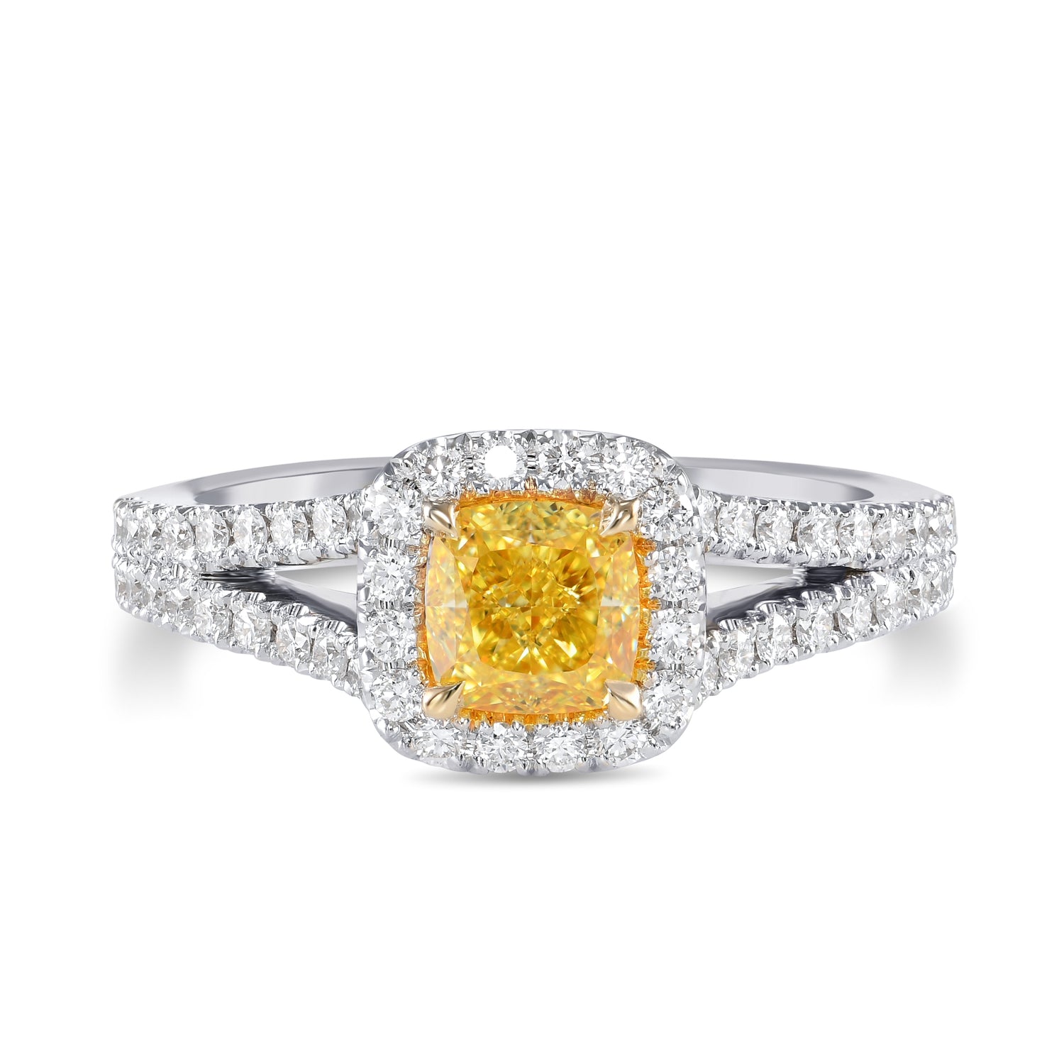 Fancy Intense Yellow Cushion Halo Diamond Ring