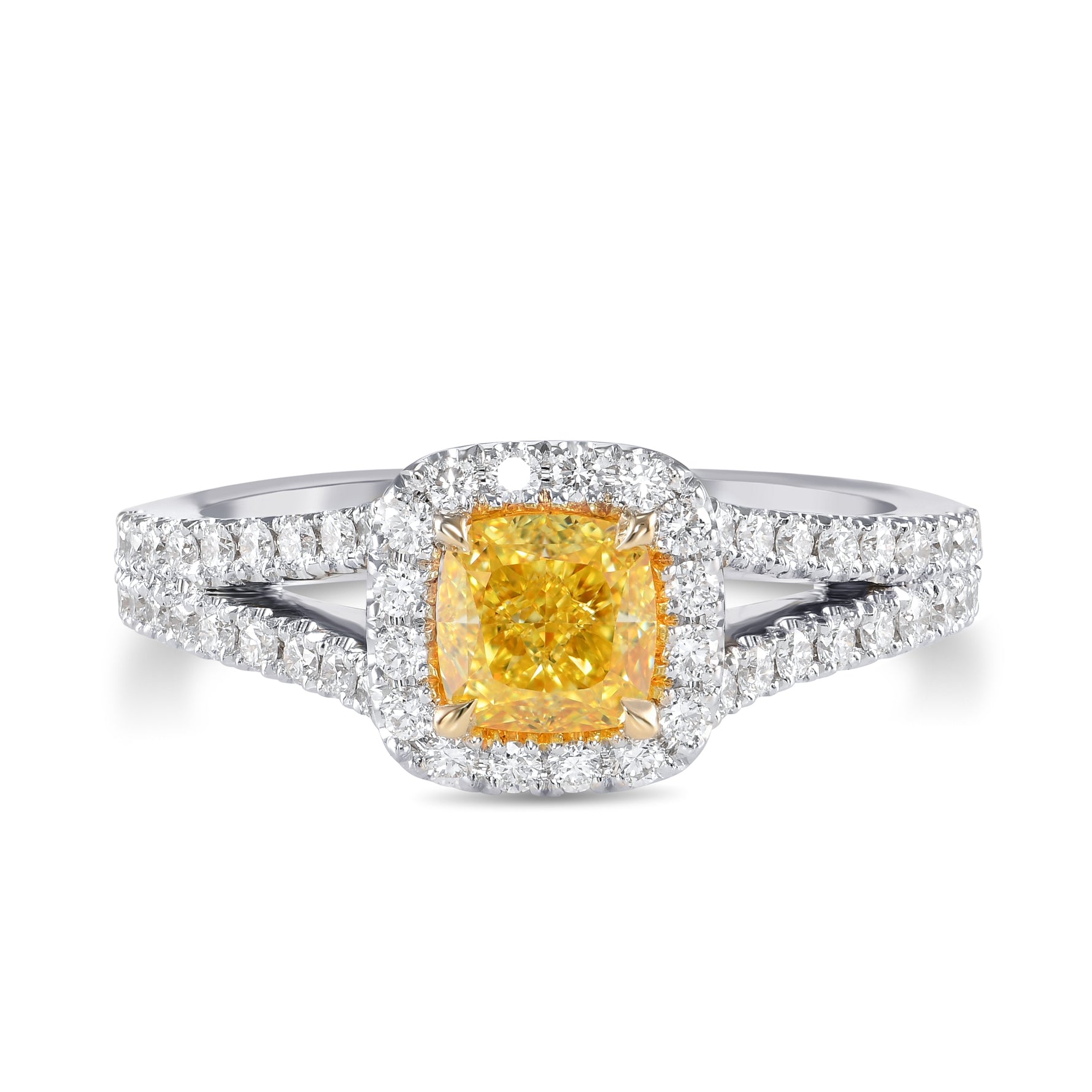 Fancy Intense Yellow Cushion Halo Diamond Ring